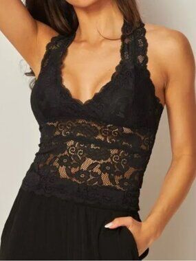 Chic Black Lace Halter Bralette Top – Feminine & Elegant